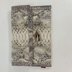 Echo Woven Snakeskin Print Cream Gray & Black Clutch Bag